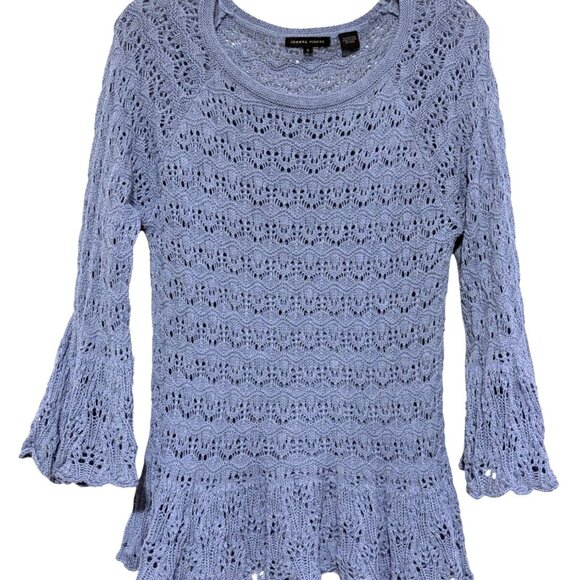 Y2K Jeanne Pierre Sweater S Open Knit Crochet Flare Cuffs Ruffle Hem Fairy - Picture 3 of 7